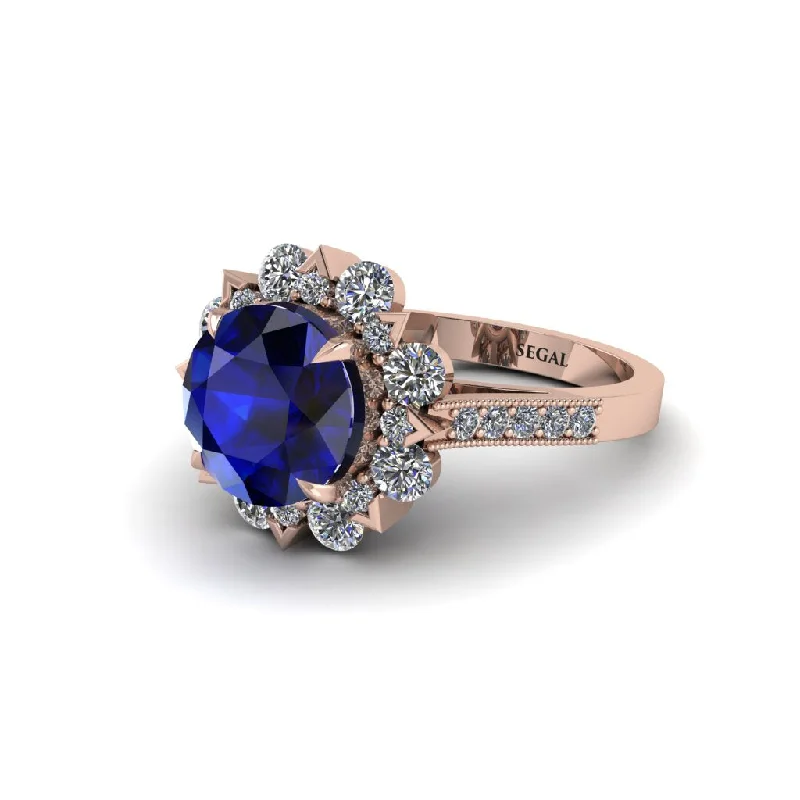 Men’s Gold Rings For Elegant Style-Sapphire Halo Sunburst Engagement Ring - Winter No. 14