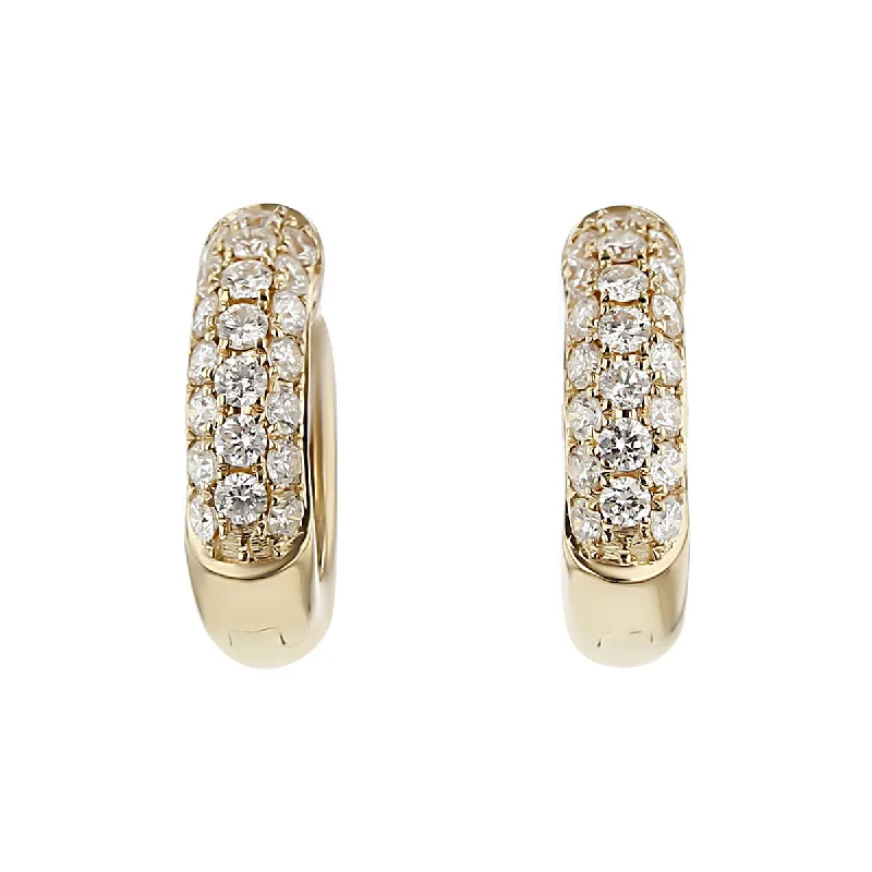 Stunning Drop Earrings For Evening Wear-14K Yellow Gold Pave Diamond Huggie Hoop Earrings