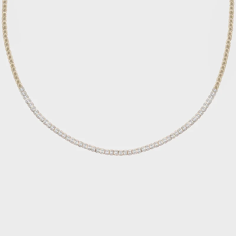 Classic Choker Necklaces For Fashion Statements-Bezel Set Emerald Cut Tennis Necklace