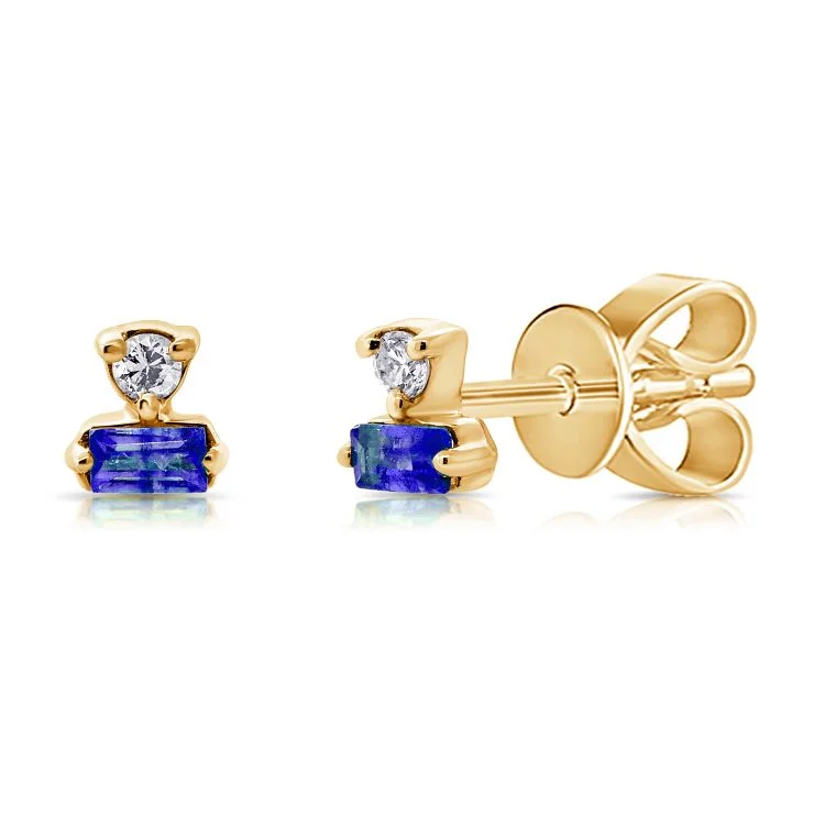 Artistic Earrings For Fashion Statement-14K Yellow Gold Diamond + Sapphire Earrings