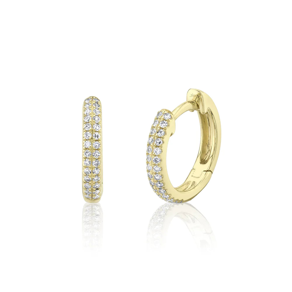 Modern Earrings For Everyday Fashion-14K Yellow Gold Diamond Double Row Huggie Earrings