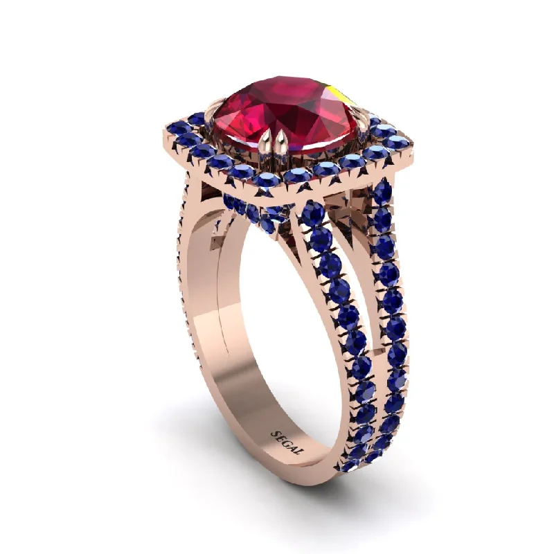 Fashionable Custom Wedding Rings For Brides-Ruby Pave Split Shank Engagement Ring - Averie No. 71