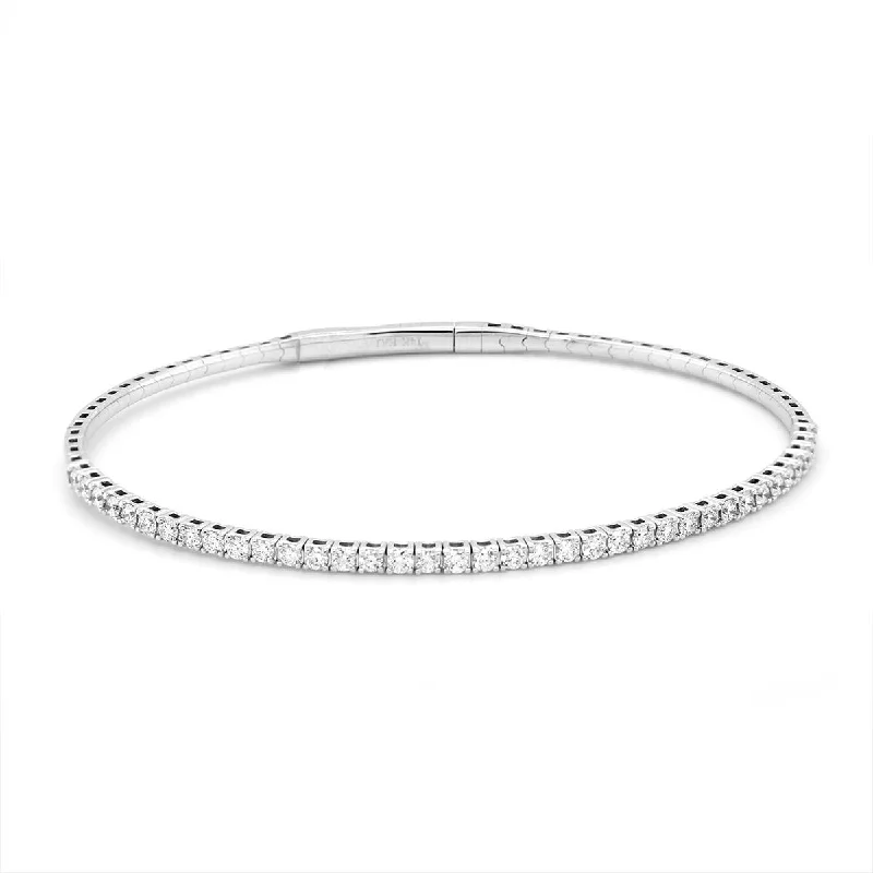 Bangles With Enamel-WHITE GOLD LAB GROWN DIAMOND TENNIS BANGLE BRACELET, 1.00 CT TW