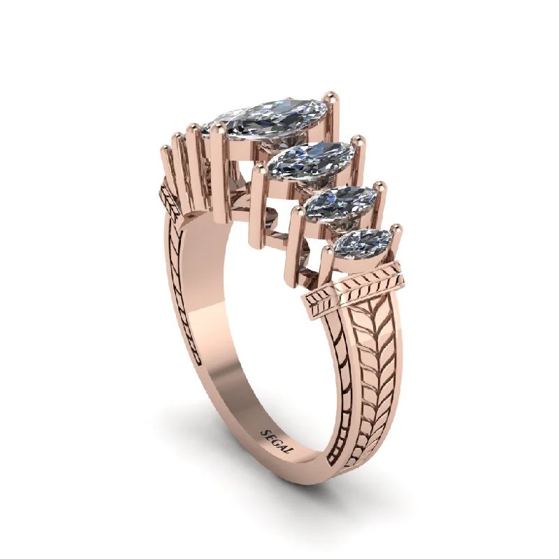 Stylish Stack Rings For Trendy Looks-Marquise-Cut Diamond Cascade Engagement Ring - Regina No. 2