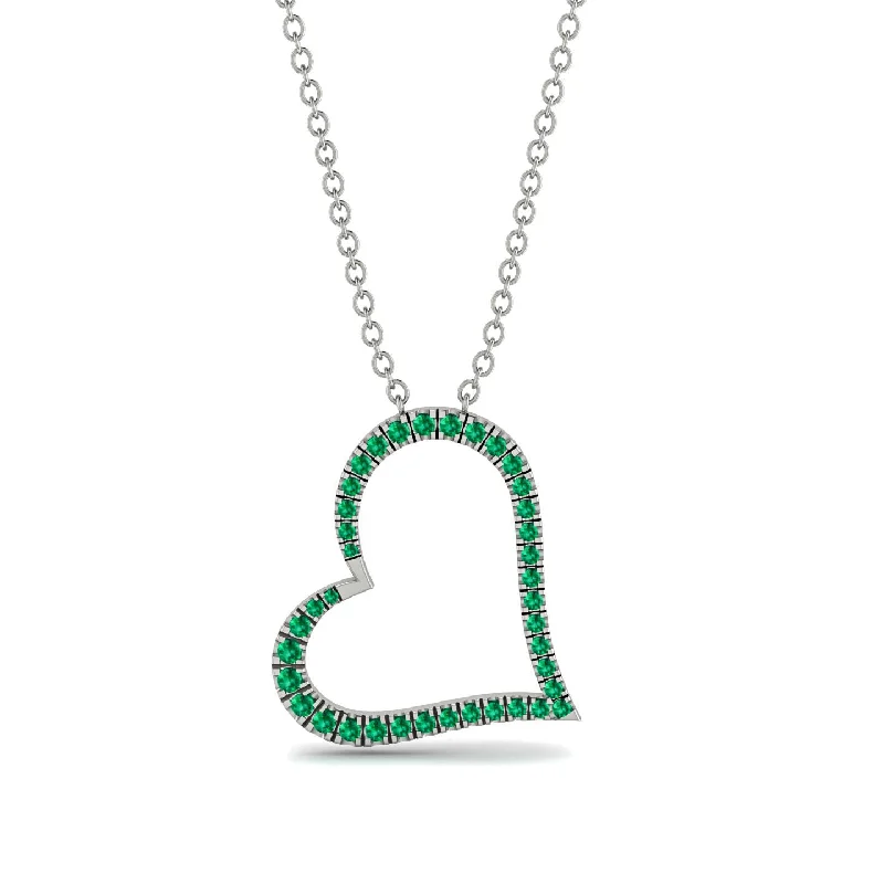 Trendy Bar Necklaces For Casual Looks-Emerald Heart Necklace - Claudia No. 6