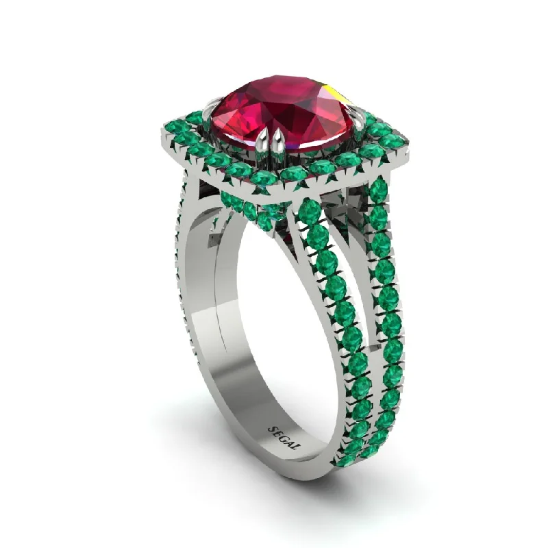 Elegant Diamond Wedding Rings For Brides-Ruby Pave Split Shank Engagement Ring - Averie No. 27