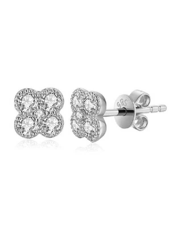 Stunning Gemstone Earrings For Weddings-14kw Diamond Clover Earrings