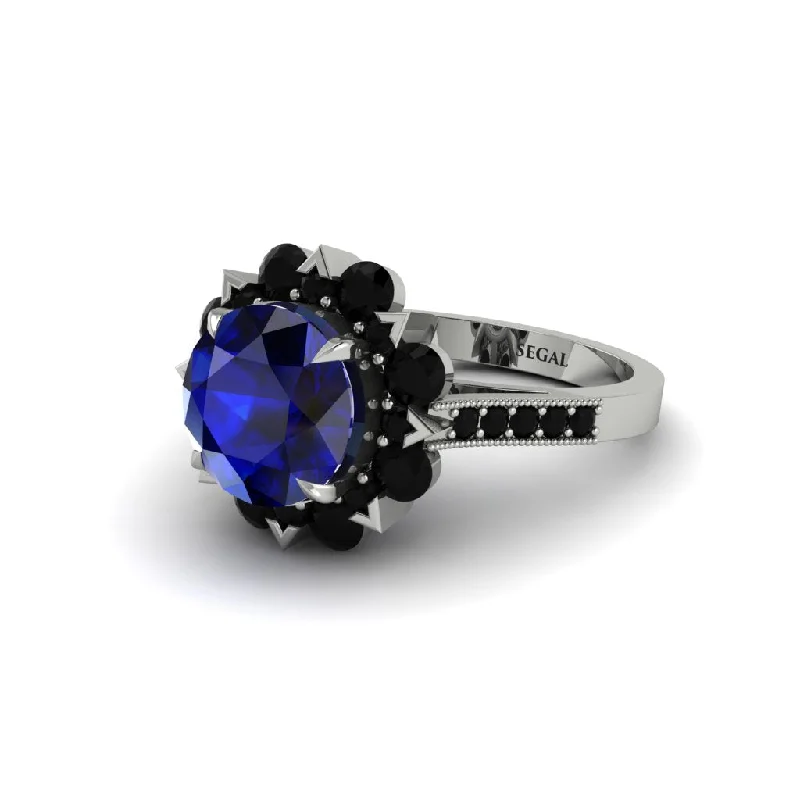 Bold Sapphire Rings For Engagement-Sapphire Halo Sunburst Engagement Ring - Winter No. 45