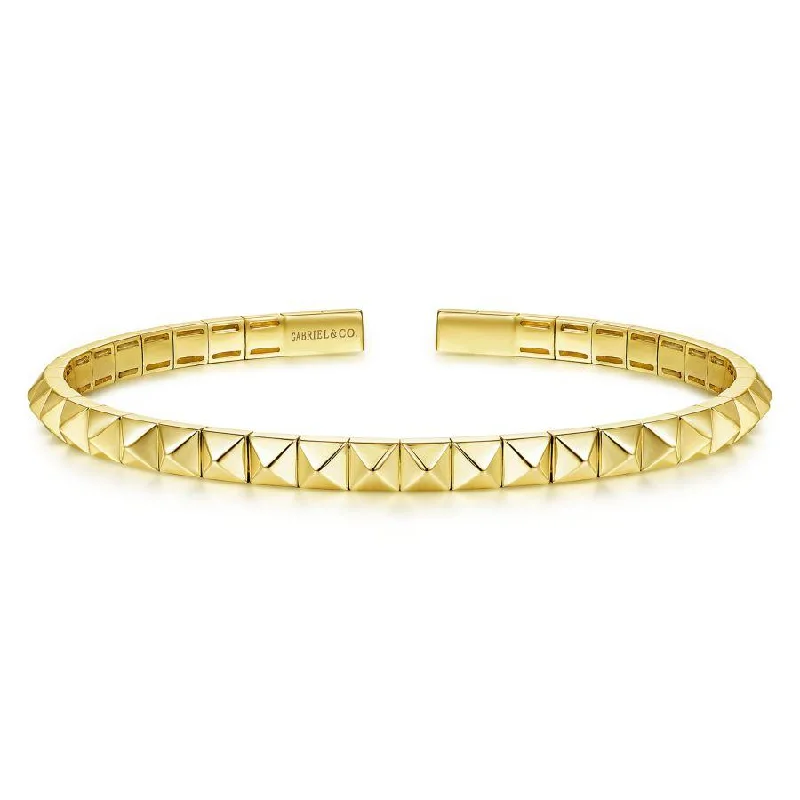 Bracelets With Dark Hues-Gabriel & Co. - BG4224-65Y4JJJ - 14K Yellow Gold Pyramid Cuff Bracelet