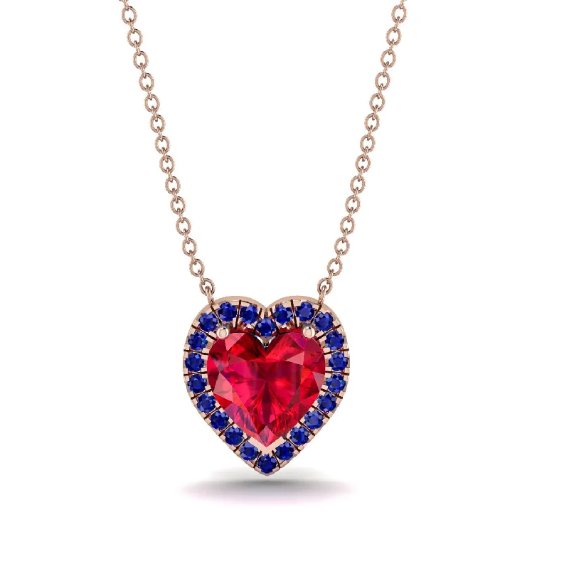 Trendy Pendant Necklaces For Casual Days-4.7Ct Ruby Halo Heart Necklace - Jaylene No. 71