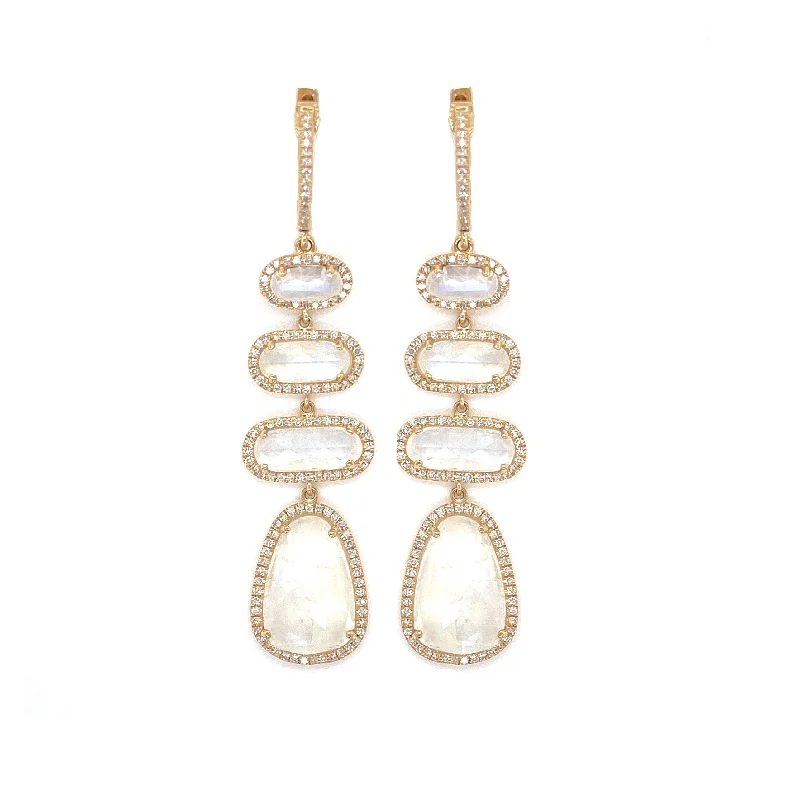 Unique Hoop Earrings For Fashion Lovers-14K Yellow Gold Diamond Moonstone Drop Earrings