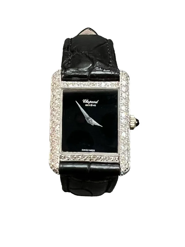 Watches With Swarovski Crystals-Chopard Ladies Diamond Tank White Gold Wristwatch