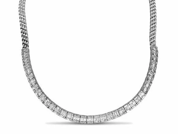 Gorgeous Crystal Chain Necklaces For Elegant Looks-18k White Gold Mosaic Diamond Panther Link Necklace