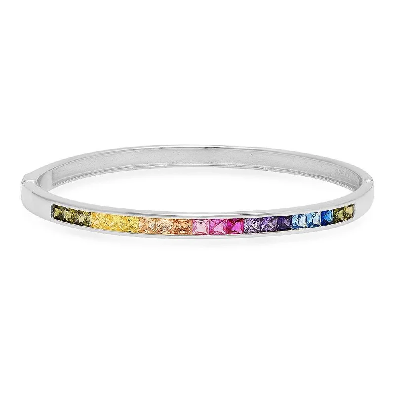 Bangles With Triangular Designs-RAINBOW CHANNEL SET BANGLE, SILVER