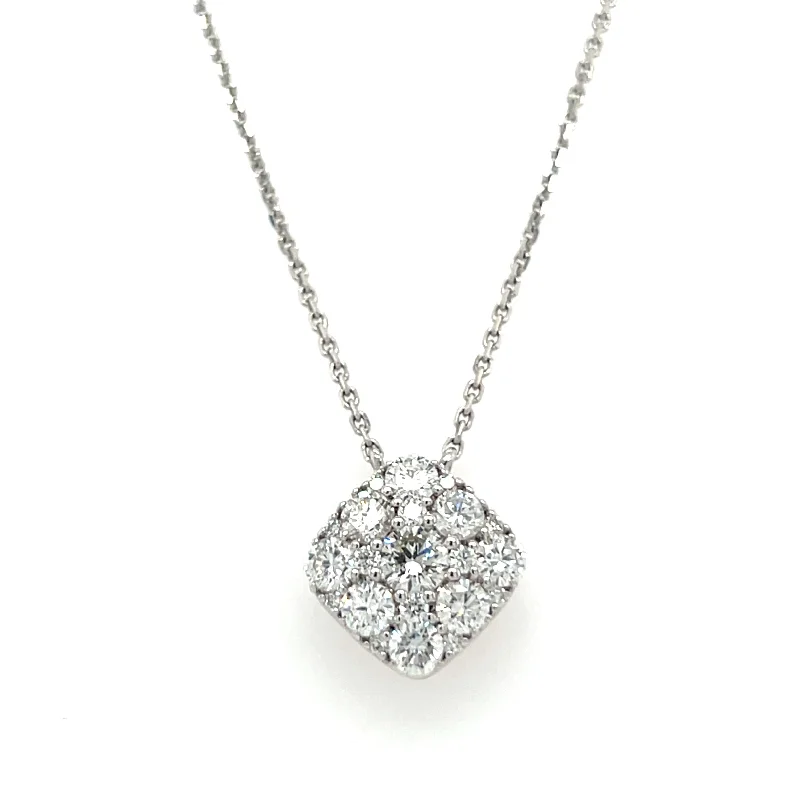 Stunning Heart Necklaces For Special Occasions-18k White Gold Cushion Shape Cluster Diamond Necklace