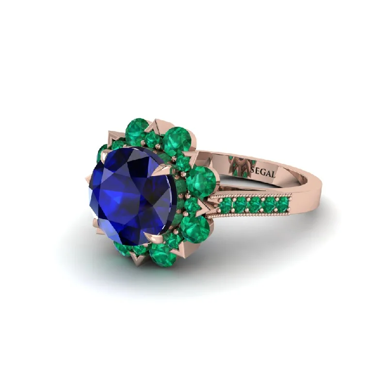 Bold Vintage Rings For Retro Lovers-Sapphire Halo Sunburst Engagement Ring - Winter No. 29