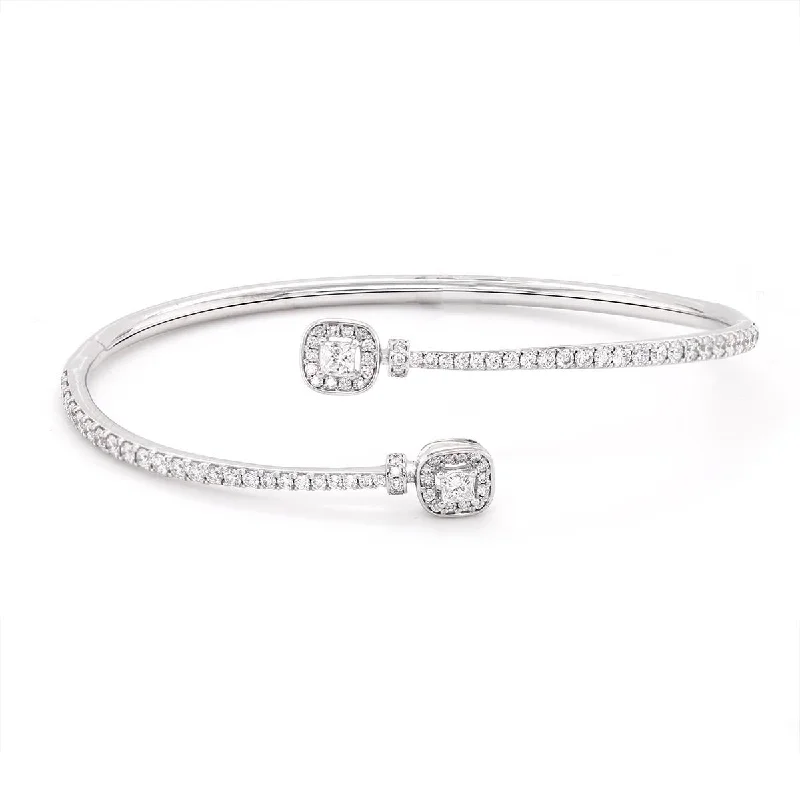 Bangles With Butterfly Designs-CLASSIC WHITE GOLD BANGLE BRACELET WITH DIAMONDS, 1.76 CT TW