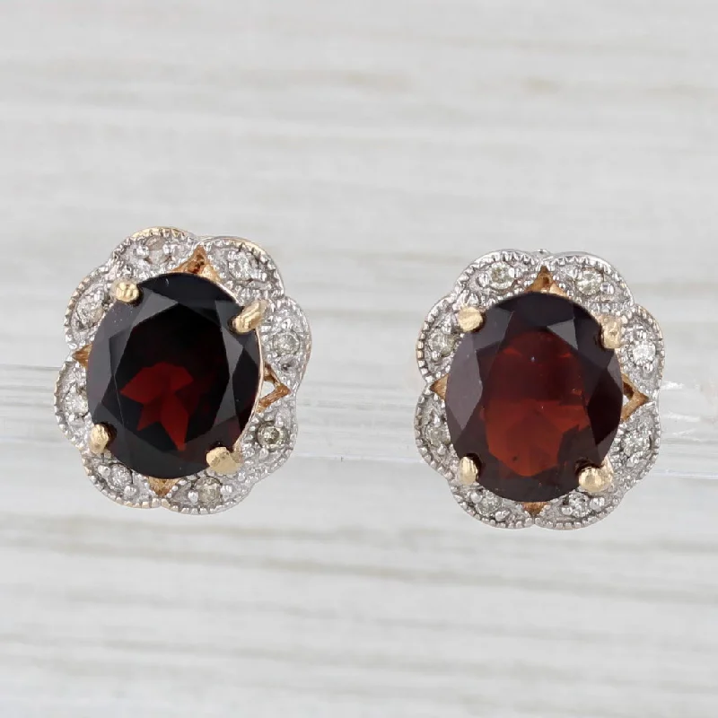 Large Resin Earrings For Bold Style-6.92ctw Oval Garnet Diamond Halo Stud Earrings 14k Yellow White Gold