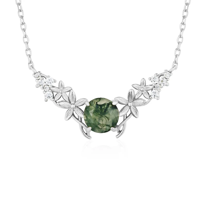 Classic Gold Pendant Necklaces For Formal Wear-Silver Leaf Moss Agate Necklace