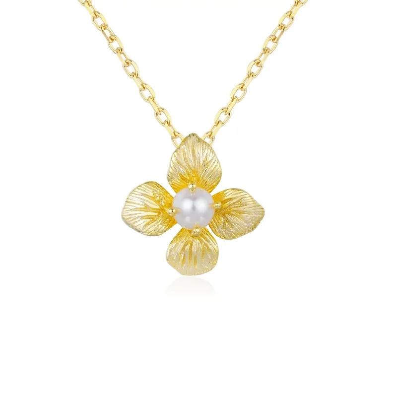 Custom Beaded Necklaces For Personalized Gifts-Gossamer Petal Pearl Necklace (Yellow Gold)