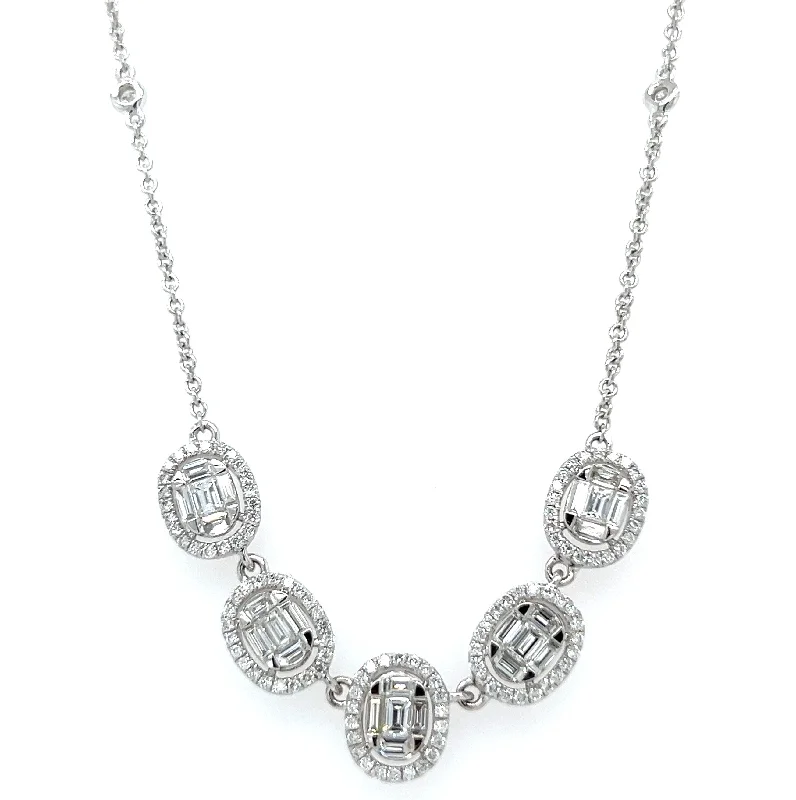 Dainty Gemstone Necklaces For Elegant Wear-18k White Gold Oval Diamond Mosaic Fashion Necklace