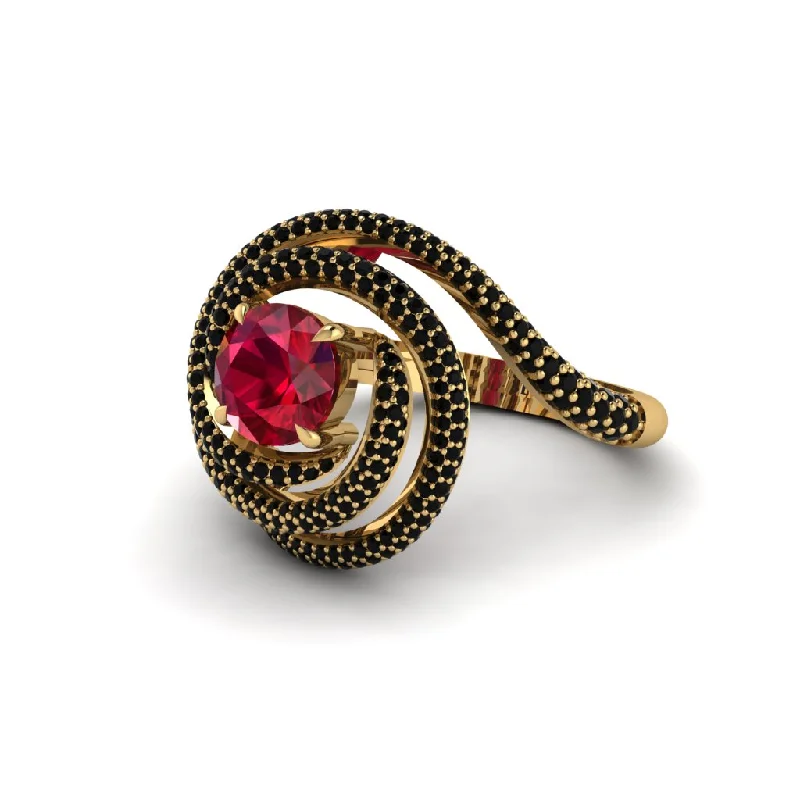 Classic Gold Cocktail Rings For Bold Glam-Ruby Double Halo Swirling Engagement Ring - Serena No. 40