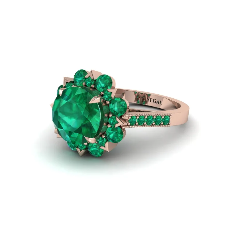 Personalized Promise Rings For Special Occasions-Emerald Halo Sunburst Engagement Ring - Winter No. 20