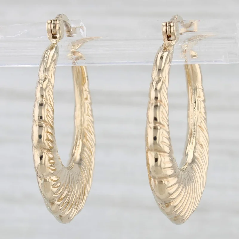 Large Crystal Drop Earrings For Fashionistas-Scalloped Beveled Hoop Earrings 10k Yellow Gold Snap Top Posts