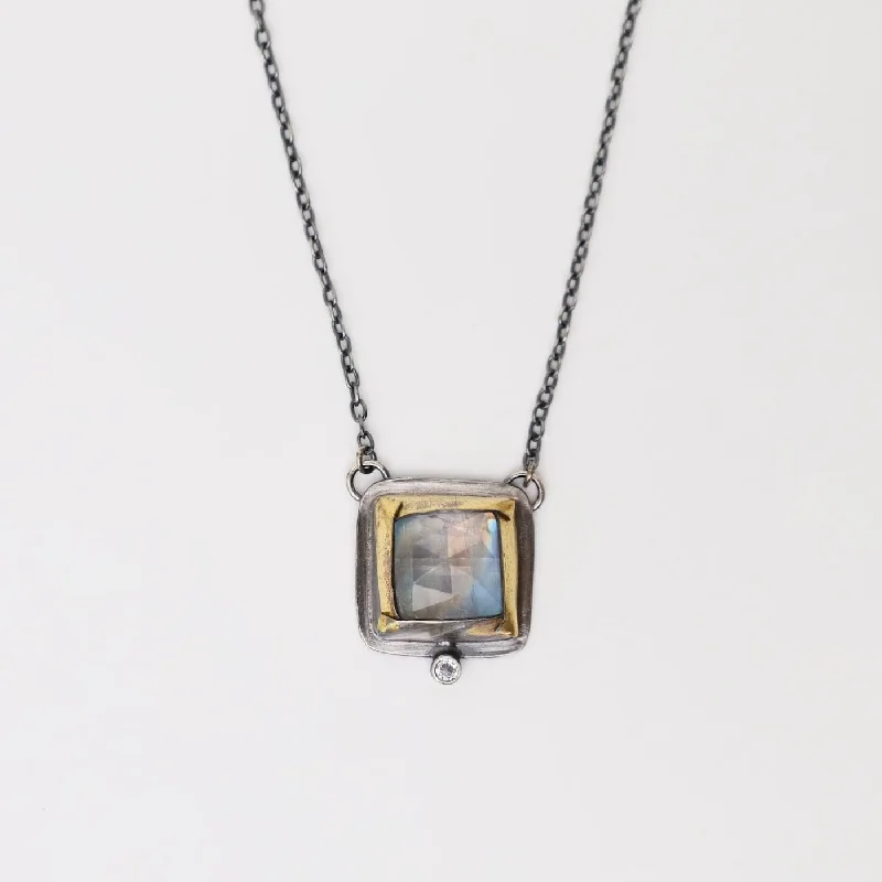 Colorful Gemstone Pendant Necklaces For Fashion Forward-Moonstone Square Fold Necklace