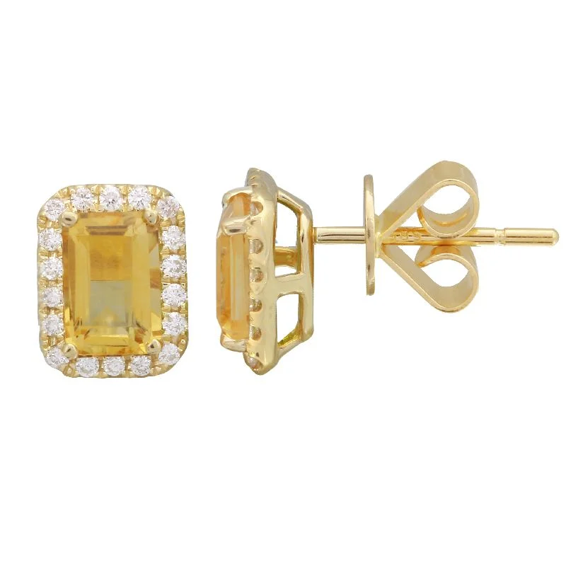 Cute Flower Earrings For Summer-14k Yellow Citrine Emerald Cut Gemstone Earrings