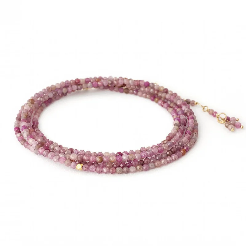 Bold Gemstone Chain Necklaces For Fashion Lovers-Anne Sportun 18k Gold Regular Multi Pink Ruby Wrap Bracelet Necklace B098G-MULTIPK.RUBY