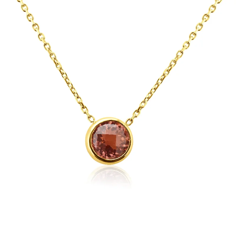 Statement Long Necklaces For Special Occasions-14k Yellow Gold Peach Tourmaline Necklace