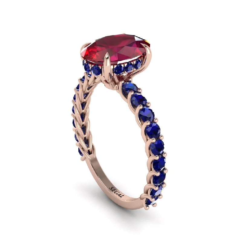 Gemstone Cocktail Rings For Bold Fashion-Oval-Cut Halo Ruby Timeless Elegance Engagement Ring - Kelsey No. 71