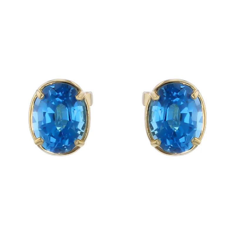 Boho Style Earrings For Free Spirits-14K Yellow Gold Blue Topaz Stud Earrings