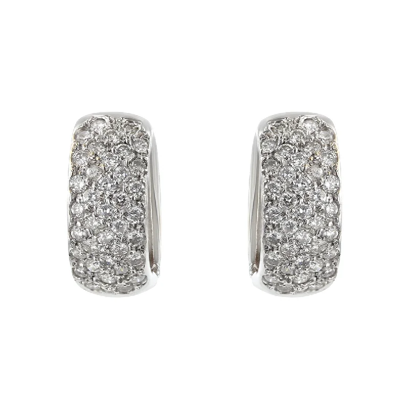 Artistic Earrings For Fashion Statement-14K White Gold Pave Diamond Huggie Hoop Earrings