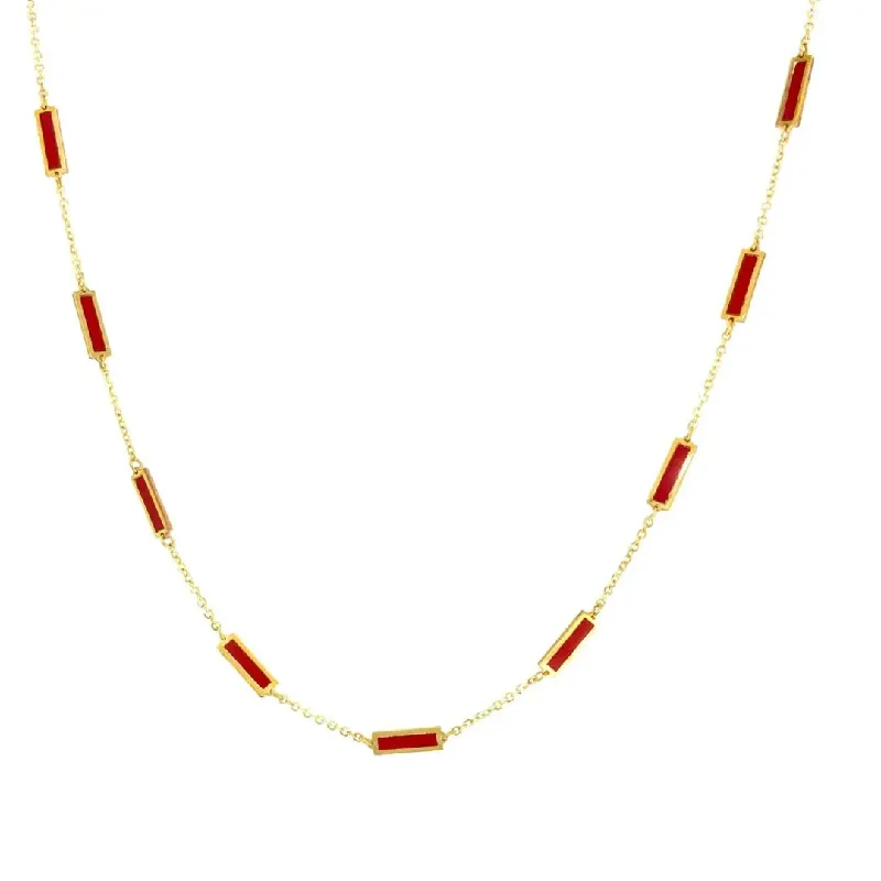 Trendy Beaded Necklaces For Summer Vibes-Yellow Gold Coral Enamel Necklace