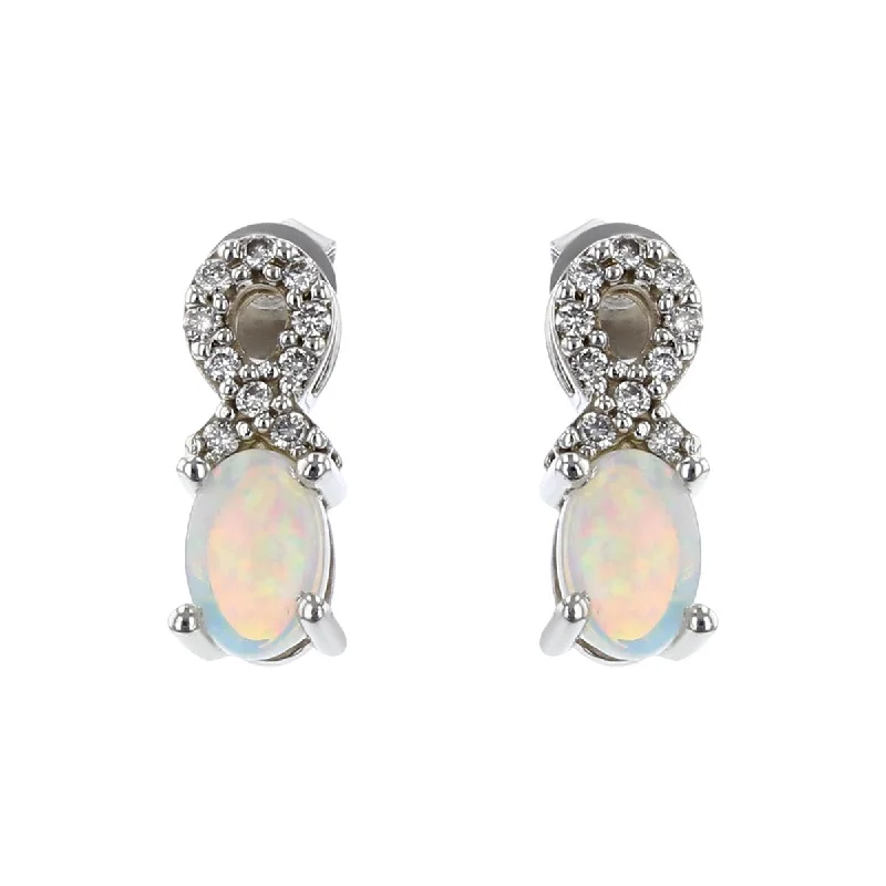 Colorful Beaded Earrings For Summer Vibes-14K White Gold White Opal and Diamond Drop Earrings