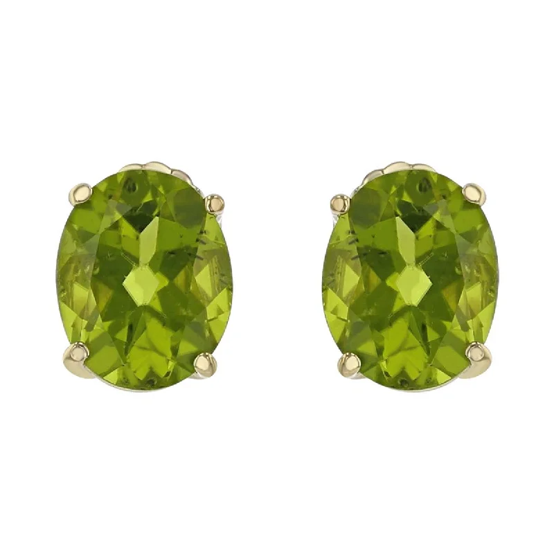 Trendy Dangle Earrings For Casual Look-14K Yellow Gold Oval Peridot Stud Earrings