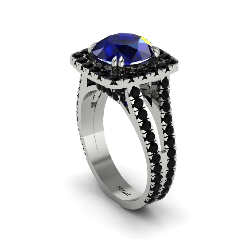 Trendy Wedding Rings For Couples-Sapphire Pave Split Shank Engagement Ring - Averie No. 45