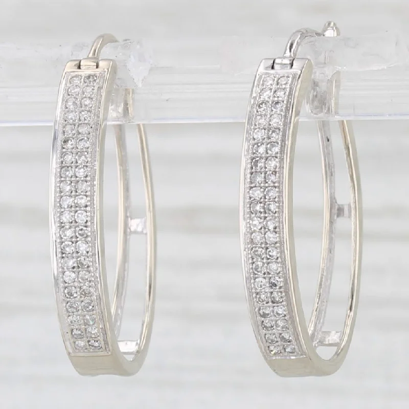 Stylish Resin Earrings For Fashionistas-0.18ctw Pave Diamond Hoop Earrings 14k White Gold Snap Top Oval Hoops