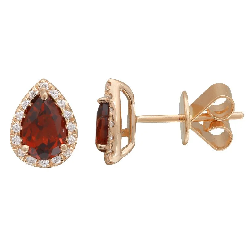 Unique Pearl Earrings For Timeless Style-14K Rose Gold Garnet  & Diamond Pear Gemstone Earrings