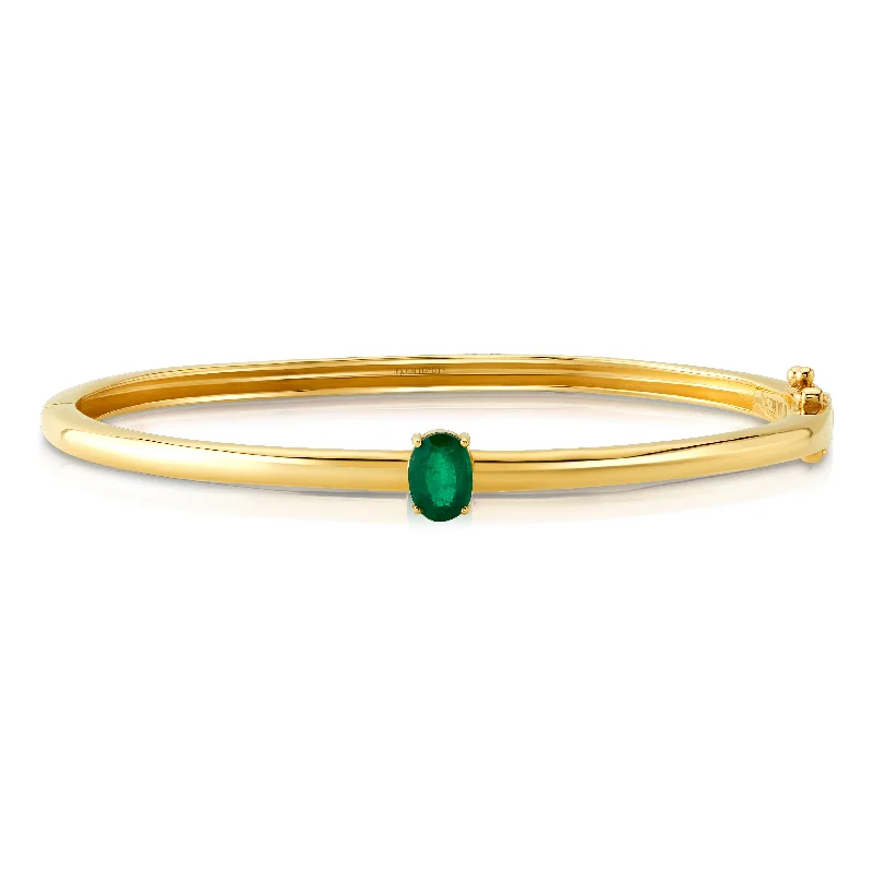 Bangles With Neon Colors-Emerald solitaire bangle, 14kt gold