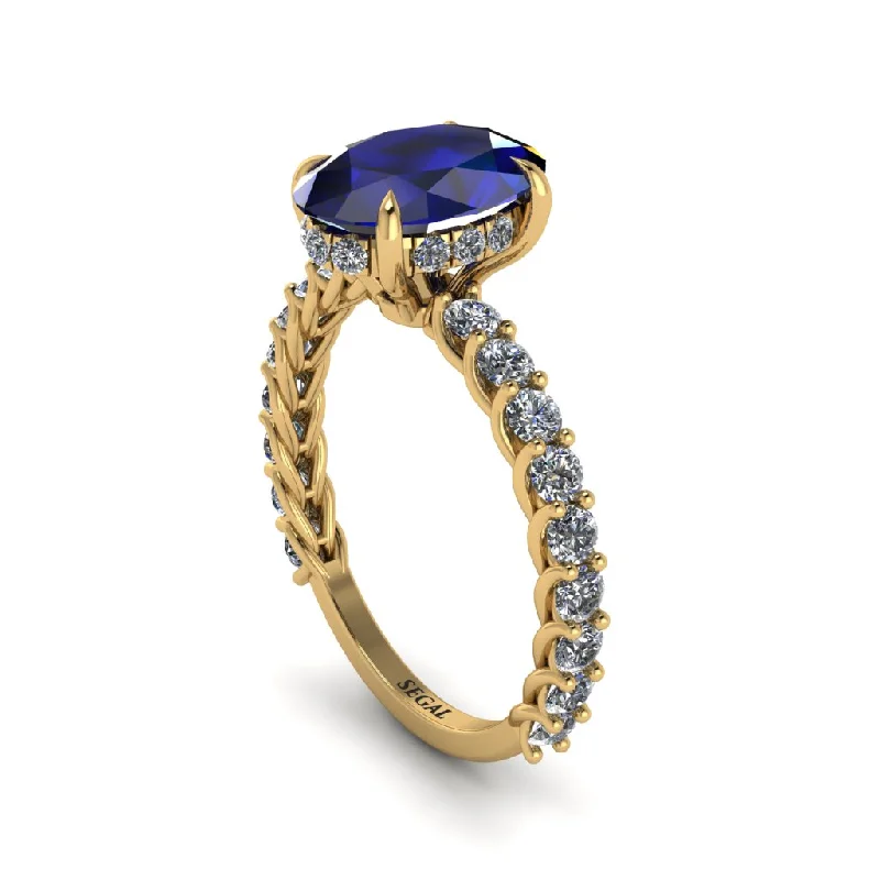 Bold Silver Rings For Fashion Lovers-Oval-Cut Halo Sapphire Timeless Elegance Engagement Ring - Kelsey No. 13