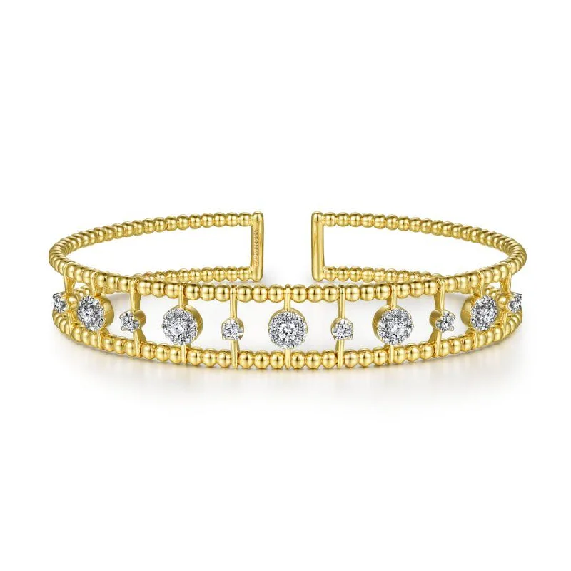 Bracelets With Luxe Touch-Gabriel & Co. - BG4613-62Y45JJ - 14K Yellow Gold Bujukan Bead Cuff Bracelet with Diamond Cluster and Bezel Connectors