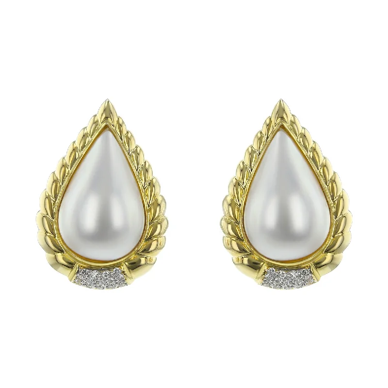 Vintage Pearl Earrings For Timeless Elegance-14K Yellow Gold Mabe Pearl and Diamond Earrings