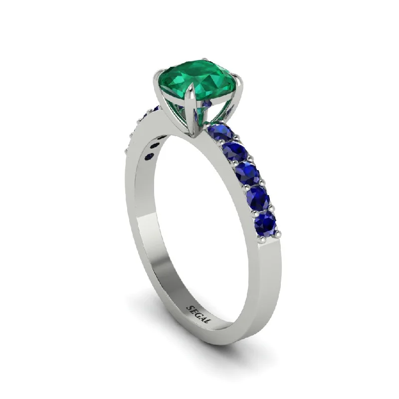 Classic Birthstone Wedding Rings For Couples-Cushion-Cut Emerald Classic Elegance Engagement Ring - Demi No. 66