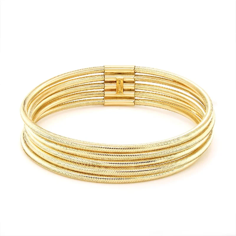 Bangles With Filigree Work-YELLOW GOLD 5-ROW STRETCH MESH BANGLE BRACELET