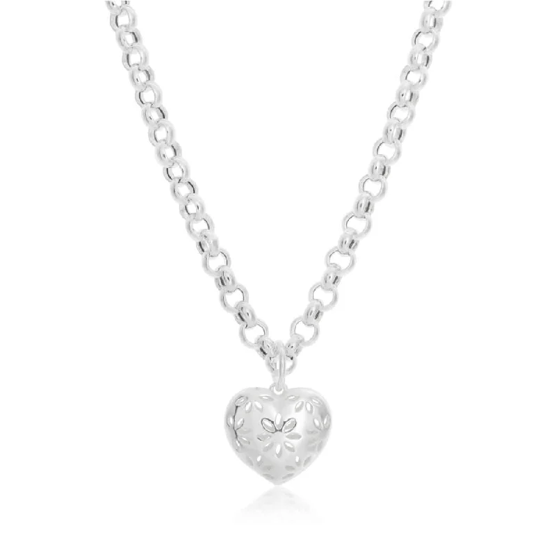 Vintage Crystal Necklaces For Glamorous Wear-Sterling Silver Belcher Heart Charm Necklace 45cm