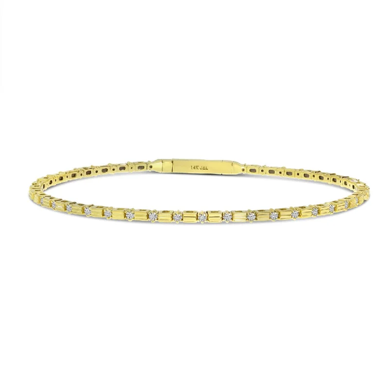 Bracelets For Eid Celebrations-14K Yellow Gold Diamond Bar Flexible Bracelet BVB1080