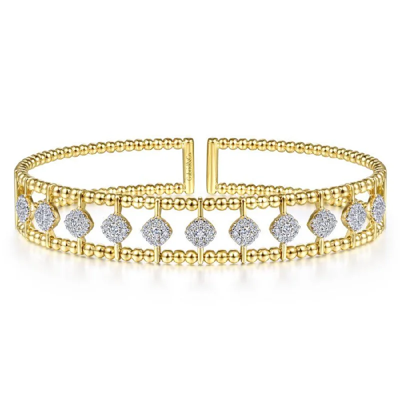 Bracelets For Bridal Showers-Gabriel & Co. - BG4232-62Y45JJ - 14K Yellow Gold Bujukan Bead Cuff Bracelet with Pavâ€š Diamond Connectors